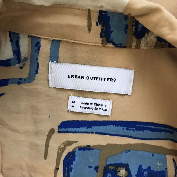 Urban Outfitters Mens Cream Geometric 90s Retro Short Sleeve Collared Shirt - M - Picture 8 of 8